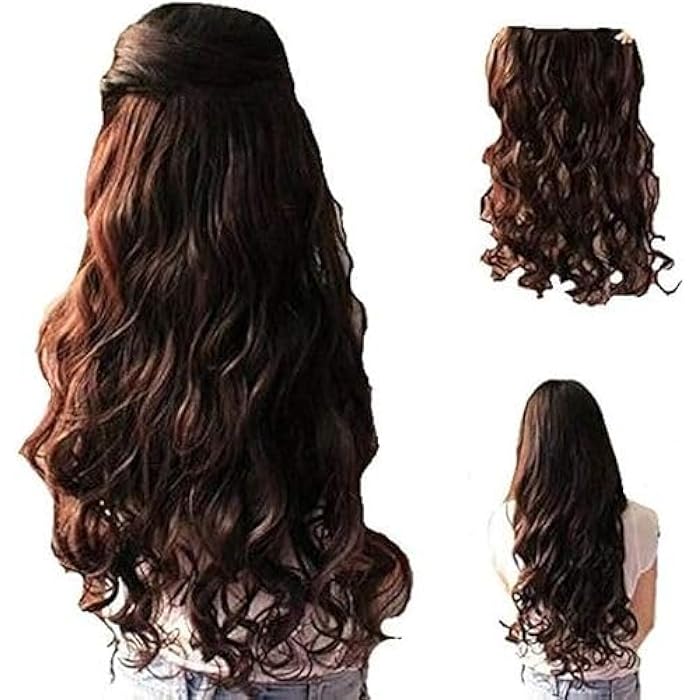 DILLARDS Curly Long Hair Extension, Dark Brown Wavy Clip-In Hairpiece, Synthetic Heat Resistant Wig - Image 1